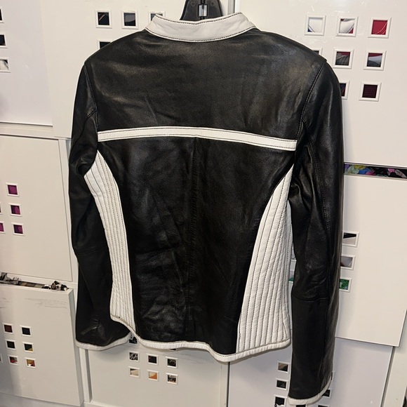 Leather Black and White Racer Jacket - Picture 2 of 6